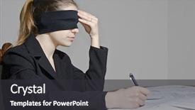  Presentation with blindfolded - Presentation enhanced with unaware - blindfolded businesswoman signing papers background and a dark gray colored foreground