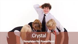  Presentation with team working together - Colorful presentation design enhanced with unaware - business team and dull man backdrop and a red colored foreground