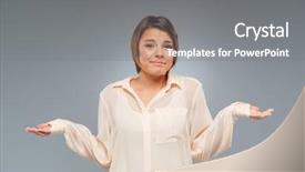  Presentation with pretty girl - Presentation theme having unaware - confused young pretty girl standing background and a gray colored foreground