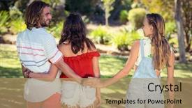  Presentation with cheating - Audience pleasing PPT layouts consisting of unaware - rear view of man cheating backdrop and a  colored foreground