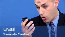  Presentation with telephone mobile - Slide deck consisting of unaware - shocked businessman with mobile telephone background and a  colored foreground