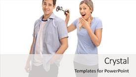  Presentation with ear - Presentation consisting of unaware - woman pranking her boyfriend background and a  colored foreground