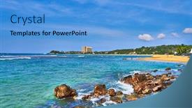  Presentation with sri lanka - Amazing PPT theme having unawatuna-beach-seascape-in-southern backdrop and a teal colored foreground
