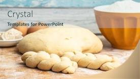  Presentation with dough - Presentation design enhanced with unbaked-braided-bun-dough-raw background and a light blue colored foreground