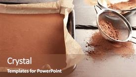  Presentation with baking cake - PPT theme enhanced with cocoa cake in baking tray background and a tawny brown colored foreground