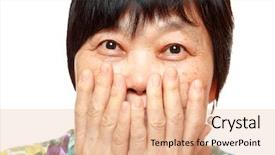  Presentation with woman covering man mouth hand - Slide set featuring unbelief - asian woman use hand cover background and a coral colored foreground