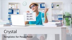  Presentation with office ergonomics - Presentation theme with unbelief - businessman holding message in office background and a sky blue colored foreground