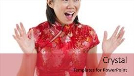  Presentation with happy smiling woman dental health - Cool new slides with unbelief - happy oriental woman open her backdrop and a red colored foreground