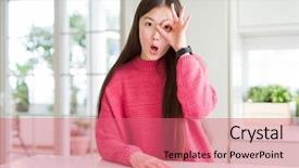  Presentation with abstract beautiful black pink glitter - Presentation theme with unbelieve - beautiful asian woman wearing pink background and a coral colored foreground