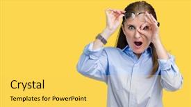  Presentation with eye - Slide set featuring unbelieve - beautiful middle age mature business background and a yellow colored foreground