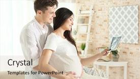  Presentation with pregnant - Beautiful slides featuring unborn child - beautiful young pregnant couple looking backdrop and a soft green colored foreground