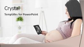  Presentation with pregnant - PPT theme with unborn child - pregnant woman looking at ultrasound background and a white colored foreground