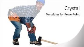  Presentation with builder - Cool new slide deck with unbreakable - builder dropping hammer on foot backdrop and a white colored foreground