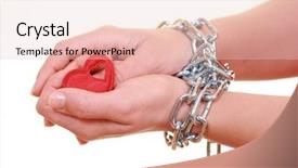  Presentation with heart hands - Audience pleasing PPT theme consisting of unbreakable - hands with metal chain backdrop and a lemonade colored foreground