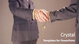  Presentation with shaking hands - Slide deck consisting of unbreakable - midsection of two businessmen shaking background and a coral colored foreground