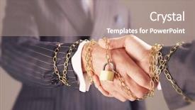  Presentation with teamwork gold chain link - PPT layouts enhanced with unbreakable - midsection of two businessmen shaking background and a  colored foreground