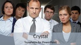  Presentation with team - Theme enhanced with unbreakable - portrait of serious business team background and a light blue colored foreground