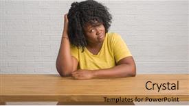  Presentation with ophthalmology african american models - Theme having uncertainity - young african american woman sitting background and a coral colored foreground