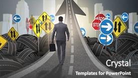 Presentation with road intersection - Audience pleasing presentation theme consisting of uncertainty concept on road intersection backdrop and a dark gray colored foreground