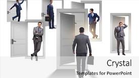  Presentation with uncertainty - Presentation theme enhanced with uncertainty concept with many doors background and a  colored foreground