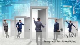  Presentation with uncertainty - Amazing presentation having uncertainty concept with many doors backdrop and a  colored foreground