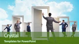  Presentation with uncertainty - Slide set with uncertainty concept with many doors background and a  colored foreground