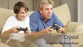  Presentation with video games playing - Colorful PPT layouts enhanced with uncle and nephew playing backdrop and a coral colored foreground