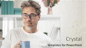  Presentation with aged - Slides having uncombed-middle-aged-man-drinking background and a light gray colored foreground