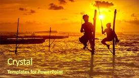  Presentation with fish ocean - Slides featuring uncommon - laconic silhouettes of the fishermen background and a tawny brown colored foreground