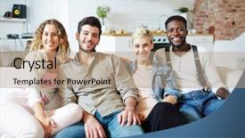  Presentation with weekend - Amazing PPT theme having double date - two young restful couples sitting backdrop and a coral colored foreground