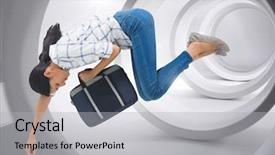  Presentation with floating - Colorful theme enhanced with briefcase floating through minimal tunnel backdrop and a light gray colored foreground