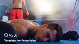  Presentation with boxing ring - Slide deck consisting of knockout - unconscious male boxer lying background and a navy blue colored foreground