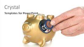  Presentation with piggy bank - Amazing theme having unconscious-piggy-bank-being-examined backdrop and a white colored foreground