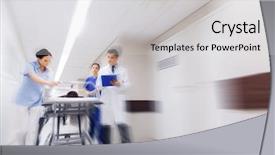  Presentation with reanimation - Beautiful presentation theme featuring unconscious woman patient on hospital backdrop and a light gray colored foreground