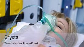  Presentation with oxygen - Audience pleasing PPT theme consisting of unconscious woman with oxygen mask backdrop and a light blue colored foreground