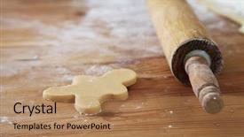  Presentation with gingerbread man - PPT layouts with uncook plain gingerbread man and roling pin background and a coral colored foreground
