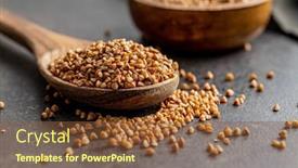  Presentation with spoon - Slides having uncooked-buckwheat-grain-in-wooden background and a tawny brown colored foreground