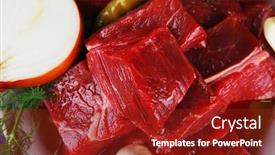  Presentation with fresh meat - Slide set having uncooked-fresh-beef-meat-chunks background and a  colored foreground