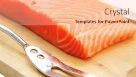 Presentation with salmon fish - Theme featuring uncooked fresh salmon fish piece served over wooden board isolated on white background background and a lemonade colored foreground