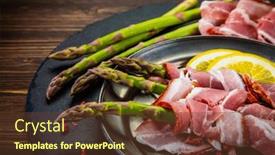  Presentation with asparagus - Slide deck consisting of uncooked-green-asparagus-with-prosciutto background and a tawny brown colored foreground