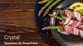  Presentation with asparagus - Presentation featuring uncooked-green-asparagus-with-prosciutto background and a wine colored foreground