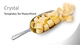  Presentation with pasta - PPT layouts enhanced with uncooked-pasta-calamarata-in-metal background and a white colored foreground