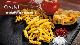  Presentation with pasta - Presentation design consisting of uncooked-pasta-with-vegetables background and a tawny brown colored foreground