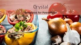  Presentation with pepper - PPT theme consisting of uncooked-stuffed-pepper-with-meat background and a coral colored foreground