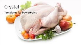  Presentation with herbs - Presentation theme enhanced with uncooked turkey with herbs isolated background and a sky blue colored foreground