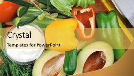  Presentation with vegetables - Presentation consisting of uncooked vegetables prepared for use background and a  colored foreground