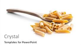  Presentation with penne pasta - Presentation design consisting of uncooked-whole-grain-pasta-isolated background and a white colored foreground