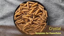  Presentation with penne pasta - Presentation design enhanced with uncooked-whole-grain-pasta-raw background and a tawny brown colored foreground