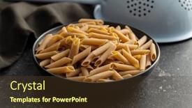  Presentation with penne pasta - PPT theme featuring uncooked-whole-grain-pasta-raw background and a tawny brown colored foreground