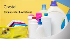  Presentation with blue and yellow - Cool new slides with uncover - photo of several bottles backdrop and a yellow colored foreground